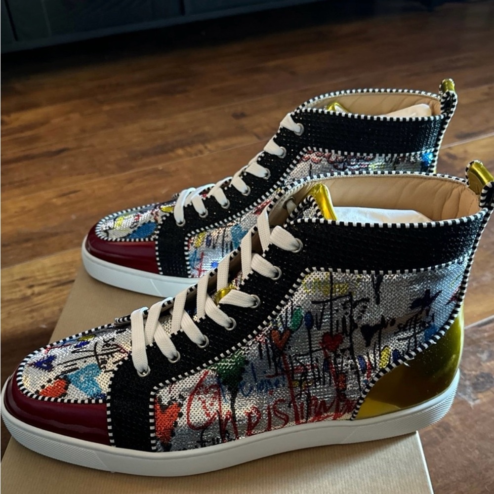 Christian Louboutin Men Rantus Orlato Flat Pat Graffiti High Top Sneaker 49